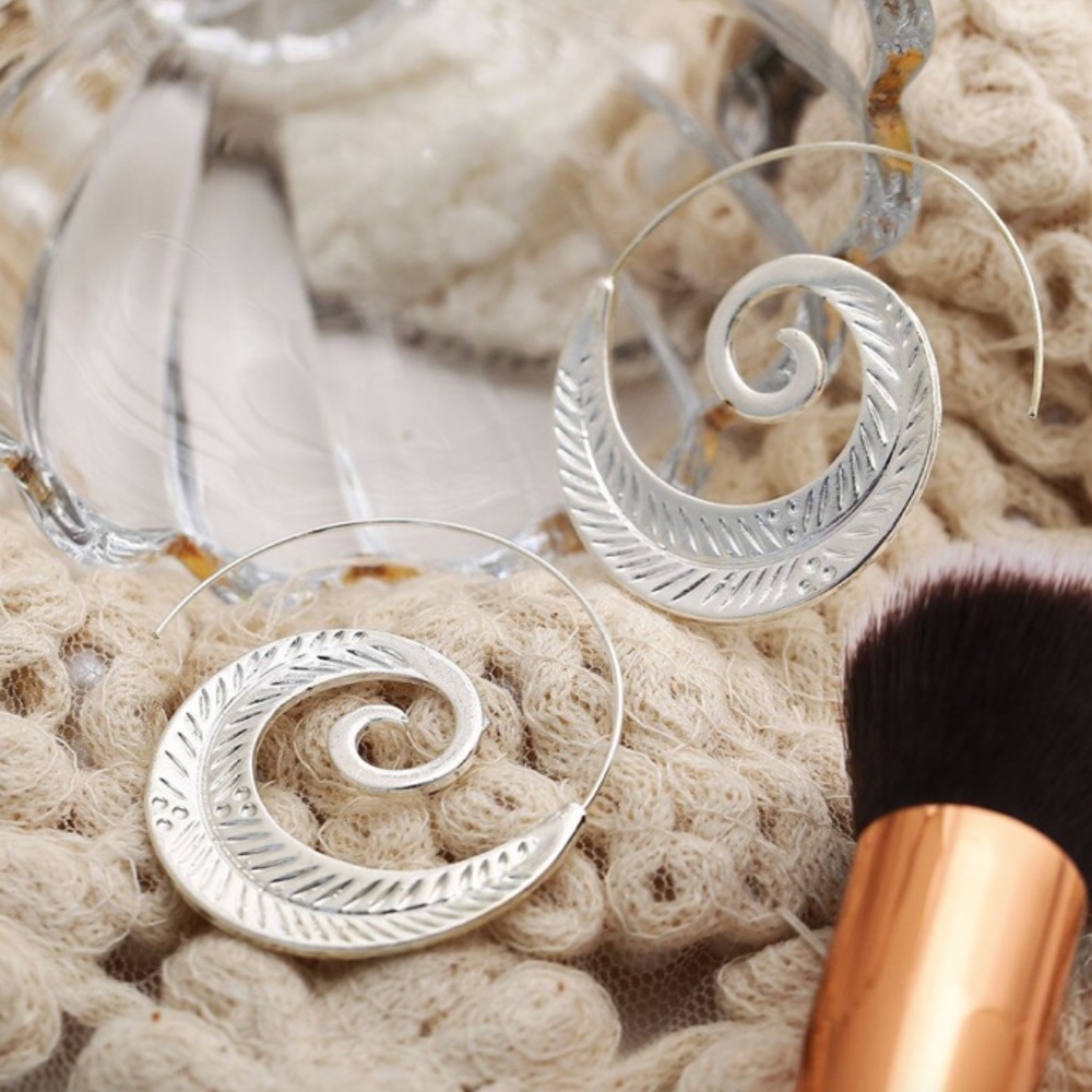Ethnic Bohemian Spiral Swirl Earrings - Picture 4 of 14